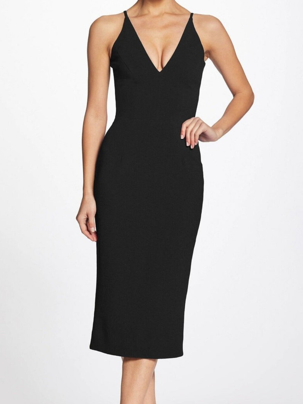 Dress The Population Lyla Black Crepe Midi Cocktail Dress